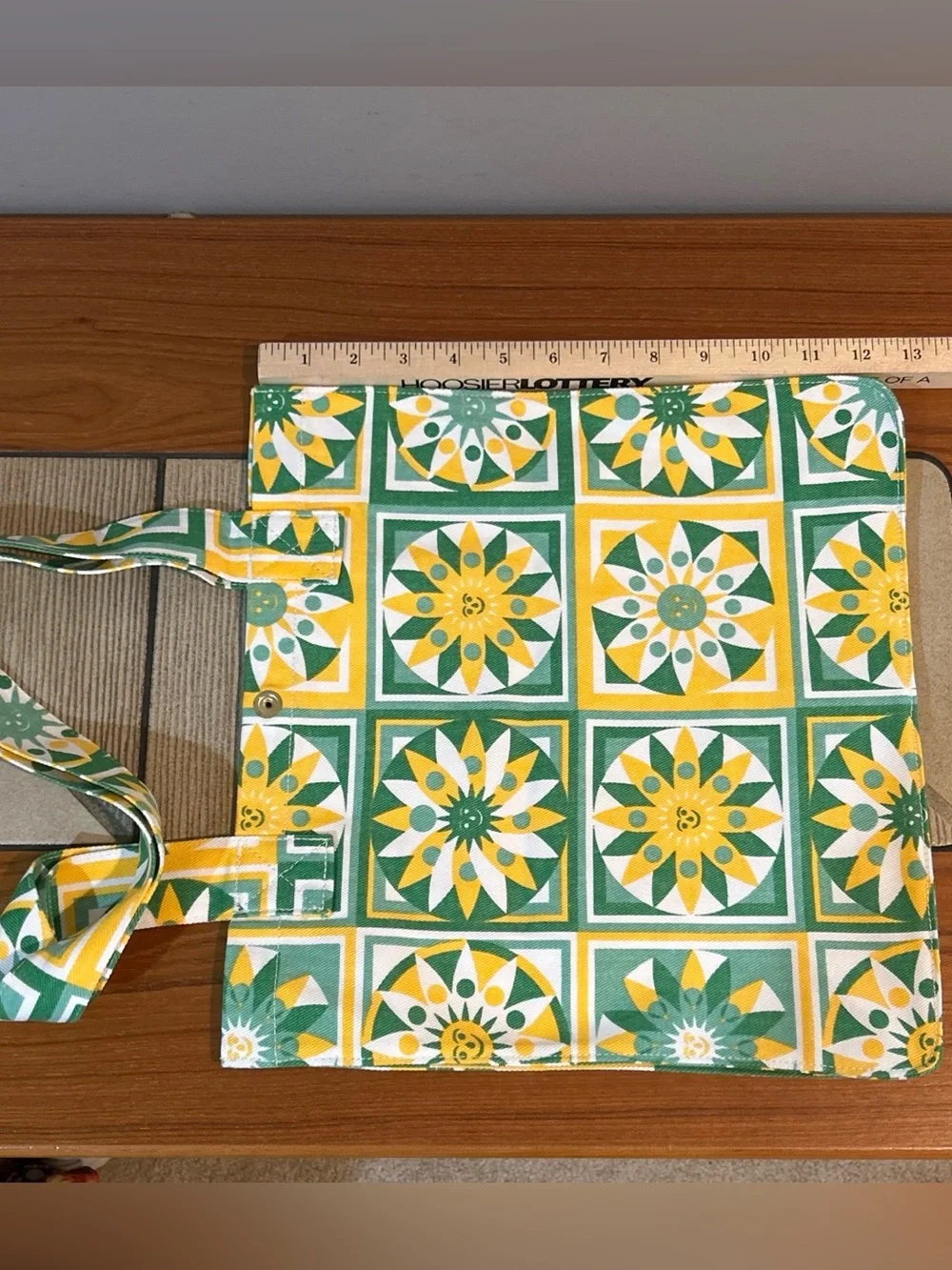 Big Bud Press Green, Yellow & White Cotton Shopper Tote with Sunburst Pattern